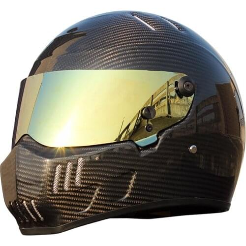 2019 New Full Face Helmet DOT Rainbow Visor Carbon Fiber Vintage Moto Motorcycle Helmet Men Locomotive Racing Car Karting XS-XXL