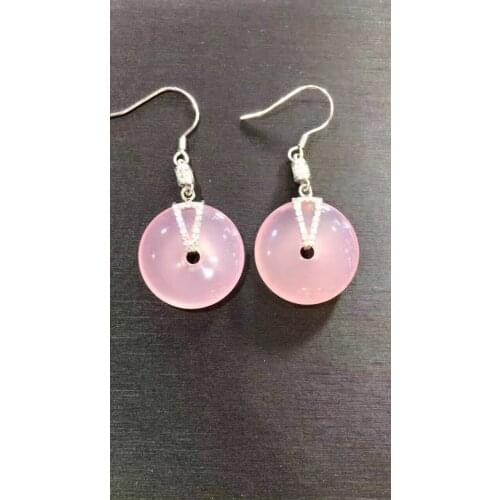 Natural jade full green emperor green ice kind of chalcedony safety buckle gold earrings earrings pink chalcedony earrings