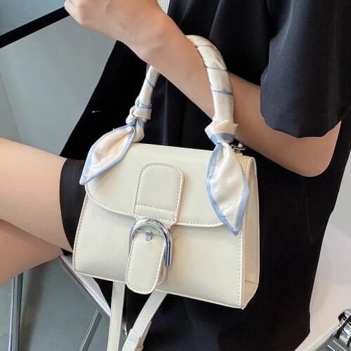 Solid color Square Ribbon Tote bag 2021 Summer New PU Leather Womens Designer Handbag Luxury brand Shoulder Messenger Bag
