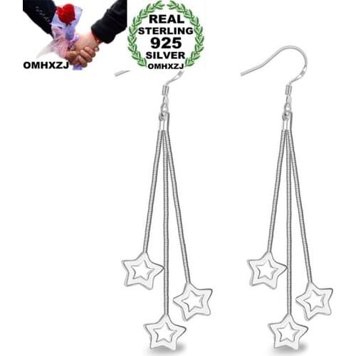 OMHXZJ Wholesale Personality Fashion OL Woman Girl Party Wedding Hollowed Star White Tassel 925 Sterling Silver Earrings YE269