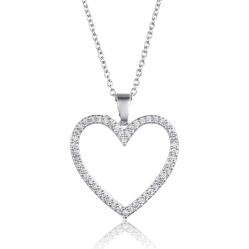 Women Necklaces Silver Plated Heart Cubic Zirconia Necklace Couple Necklace Fashion Simple Jewelry Give Girlfriend Birthday Gift