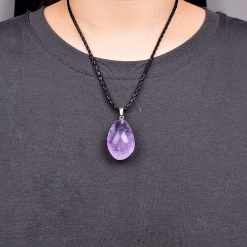 5A+Natural Amethyst Egg Shape Necklace Women Brazil Original Massage Healing Meditation Female Pendants & Necklaces Jewelry