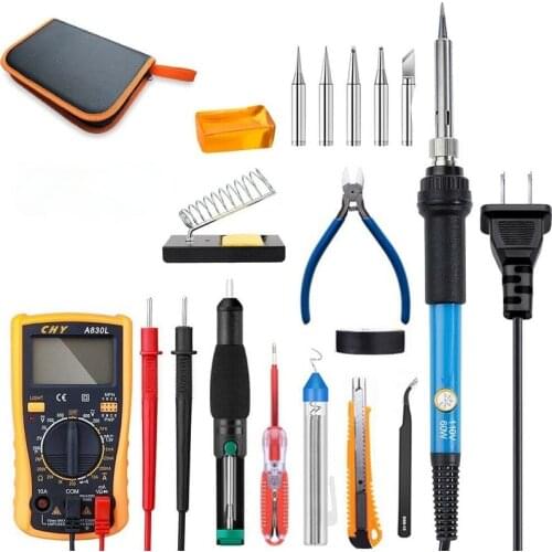 Temperature adjustable Soldering Irons Kit 60W 110V 220V Soldering Iron set Multimeter Desoldeirng Pump Stweezers Welding Tools