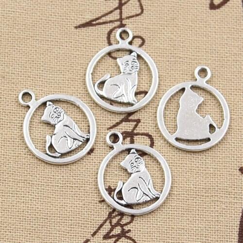 12pcs Charms Circle Cat 19x19mm Antique Tibetan Bronze Pendant Findings Accessories DIY Vintage Choker Handmade Jewelry