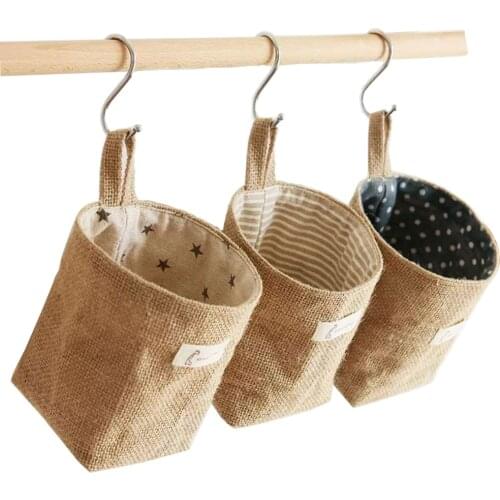 Household Storage Hanging Bag Behind The Door Wall-mounted Desktop Miscellaneous Finishing Cotton And Linen Clothes Storage Bag