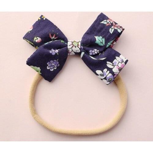 Nylon Baby Headbands, Floral Print Baby Headband, newborn Shower gift Girls Hair Bows Infant Flower Cotton Fabric bow HB363S