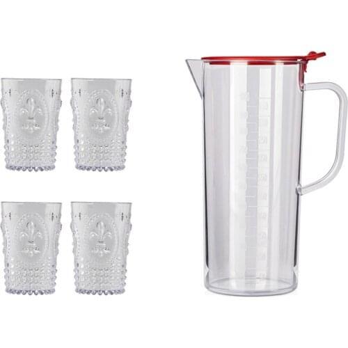 EWs Transparent Acrylic Öçekli Decanter + 4 PCs Short Cup