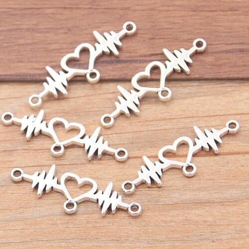 PULCHRITUDE 20pcs 10*30MM 2021 New Zinc Alloy Vintage Lightning Heart Connectors Pendants Jewelry Making DIY Handmade Craft