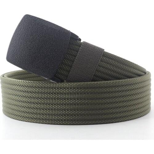 New Men&Women Canvas Belt Luxury Black POM Plastic Buckle Jeans Waist Belts Fashion Casual Stripes Waistband Male Tactical Strap