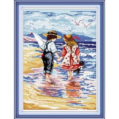 Hand in hand(1)(kids) cross stitch kit people 18ct 14ct 11ct count print canvas stitches embroidery DIY handmade needlework