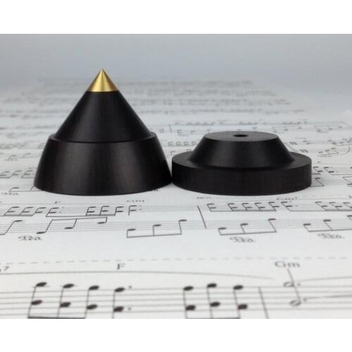 Vintage Rare Black Ebony Wood Spike With Copper Large Size 43mm For Landing Speaker Shockproof Foot Nail With Mat 4 sets /lot