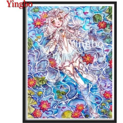 Japanese Anime Girl Lotus Landscape 5D Diamond Painting Full Drill Square 5D Diamond Embroidery Rhinestone Pictures Mosaic