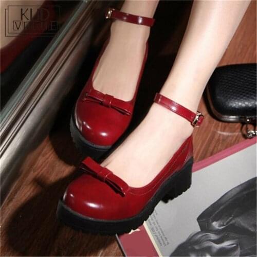 Spring Women Shoes Autumn Retro Harajuku Kawaii Korean Style Lolita Sweet Lovely Retro Bow Thick Heel Cute Cosplay Shoes Woman