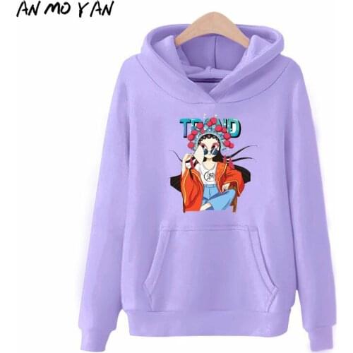Autumn Fashion Cartoon Character Print Harajuku Womens Sweatshirt Casual Letter Pullover Long Sleeve Chinese Style Tops Hoodie