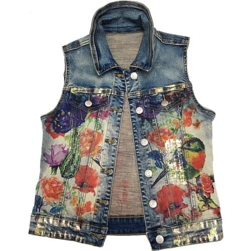 Women Basic Coats 2018 New Boyfriend Style Printed Casual Vintage Jacket Women Sleeveless Coat Jackets Womens Tops