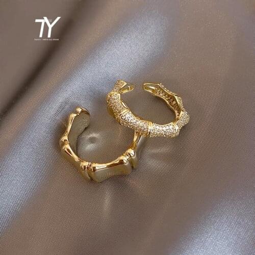 Design Sense Gold Bamboo Skeleton Open Rings For Woman 2021 Korean Fashion Jewelry Unusual Ring Set Accessories For Gothic Girls