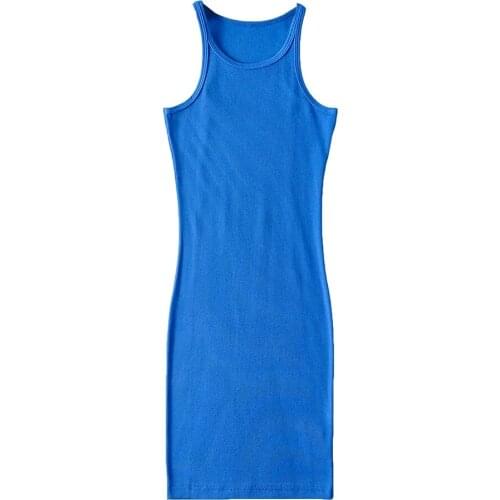 2021 Summer Bodycon women Knit Tank Top Dresses Elastic sexy Off Shoulder bag hip Vestidos casual sleeveless Strap vest Dress