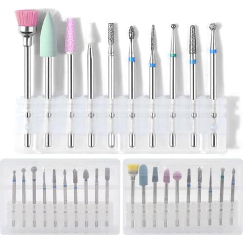 10PCS/set Ten style Nail Drill Bit Set Nail File Electric Machine For Manicure Rotate Burr Polishing ToolsCutters Manicure Drill