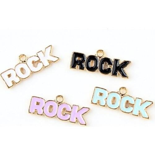 Mini Order 10pcs/Lot Gold Tone Enamel Alloy Charms Letters Rock DIY Jewelry Findings Ornament Accessories Metal Bracelet Pendant