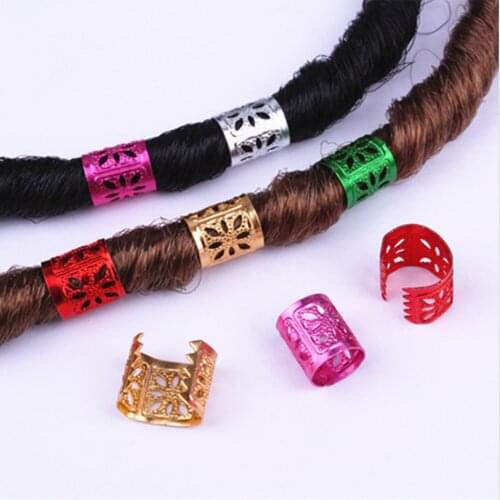 100x Glitter Hollow Hair Braid Ring Dreadlocks Beads Clip DIY Hair Extension