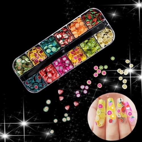 12 Colors/Box 3D Fruit Tiny Slices Sticker Mixed Style Polymer Clay Nail Art Decoration DIY Designs Nails Tips Gel Accessories