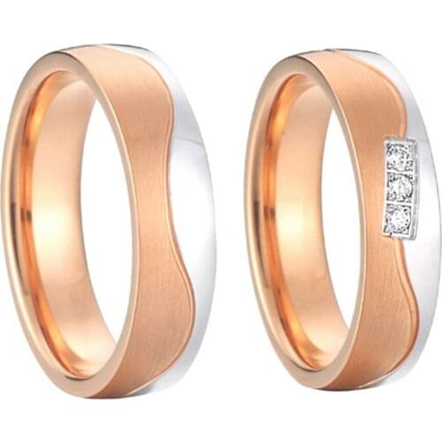 2015 new design beautiful private rose gold color alliances anel couples promise rings sets for wedding anniversary