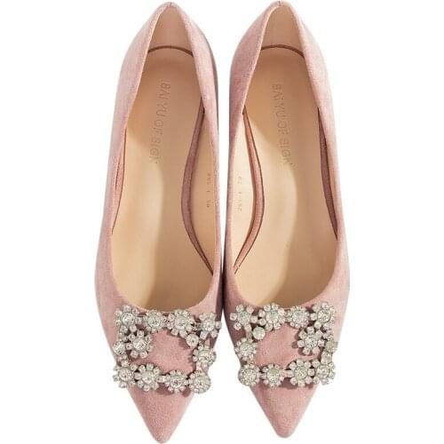 2020 Crystal Pumps Women Shoes Flock Slip-On Shallow Wedding Party Pointed Toe High Heels Pump Chaussures Femme