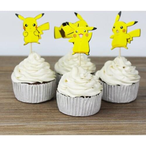 24pcs/bag Pokemon Pikachu Paper Toothpick Card Cake Inserts Cupcake Decoration Children Boy Anime Figures Party Baking Supplies