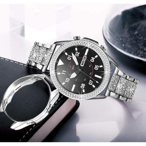 4pcs for samsung galaxy watch 3 band + case + Tempered Glass screen protector + Bling bezel loop for galaxy watch 3 45mm 41mm