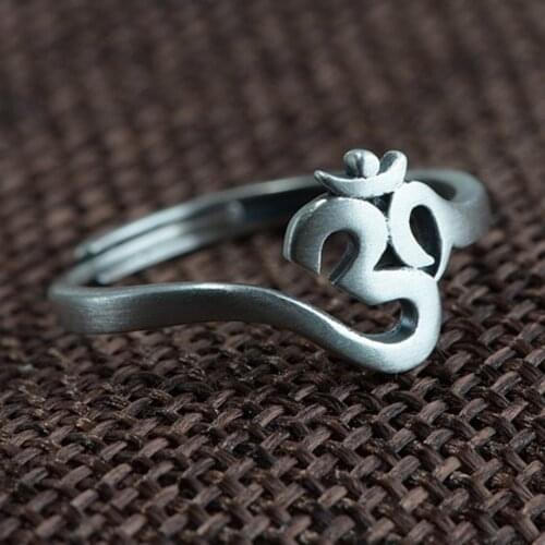 925 Minimalist Jewelry Sterling Silver Vintage Buddhist Sanskrit Scripture Buddha Resizable Size Ring Jwelry Rings For Women