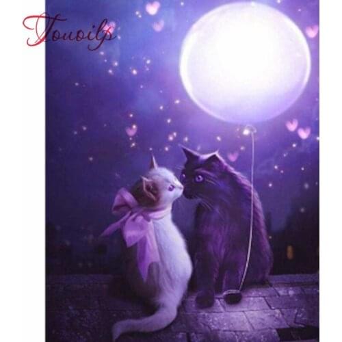 Diamant peinture chats plein carré diamant broderie paysage lune photos de peinture artisanat strass