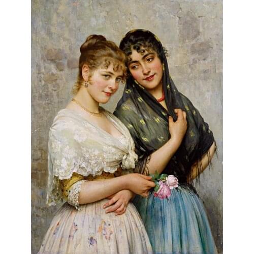 Free shipping classical court people beauty girl sisters oil painting canvas prints printed on canvas wall decoration picture