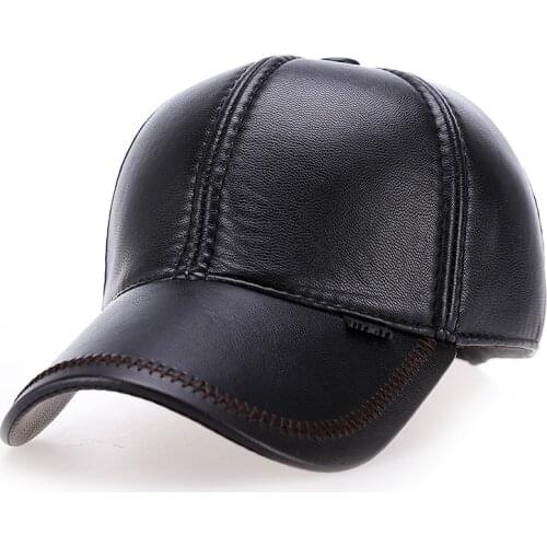 Fashion mens outdoor thick warm baseball cap pu leather casual sports hat capsmiddle-aged and elderly ear protection warm hats