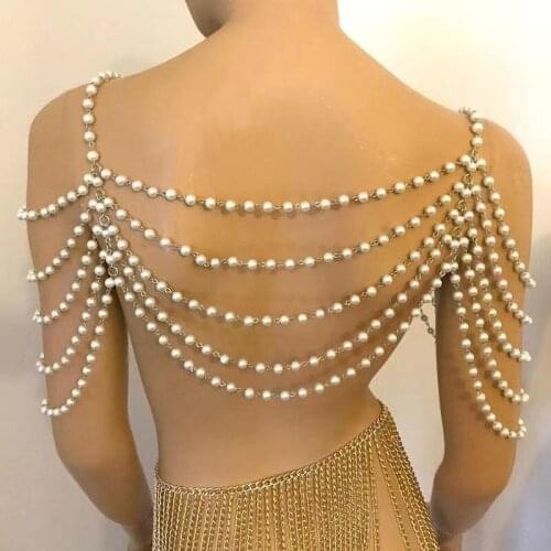 A variety of exaggerated beads super long pendant womens fashion pearl necklace body jewelry gold shoulder Chain Collar