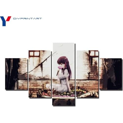Fate Stay Night Sakura Matou 5 Panels Canvas Wall Art Anime Poster Pictures for Living Room A0039