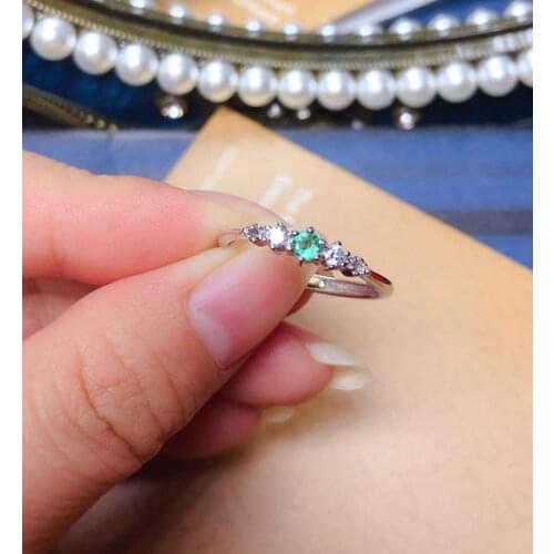 S925 silver Natural green emerald gem ring natural gemstone ring fashion delicate small round woman girl party gift jewelry