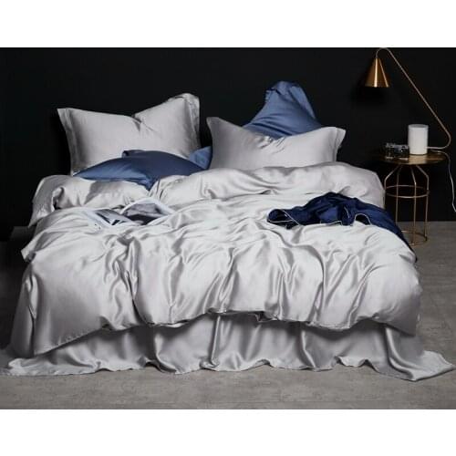 Silver Grey Color Premium Tencel Silk Bedding Set Luxury Queen King size Summer Duvet Cover Bed sheet set Breathable Ultra Soft