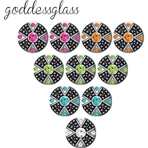 Beauty 10pcs mixed Round Rhinestones pattern 12mm snap buttons fit 12mm snap bracelet jewelry wholesale KZ9126