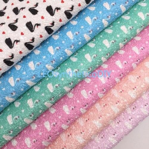 LEOsyntheticoDIY Swan Printed Chunky Glitter Vinyl Fabric Sheet Felt Backing Synthetic Leather Faux Vinil DIY A4 SIZE R066