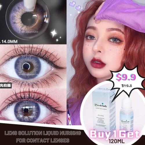 Bio-essence 2Pcs/Pairs Colored Contact Lenses for eyes Buy 1Pairs Of Contact lens Get 1 Lens Solution Liquid Nursing 120ML