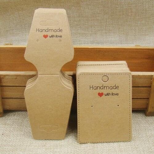 Fashion jewelry set card print handmade with love kraft/white jewelry necklace display card 100pcs +earring packing card100pcs