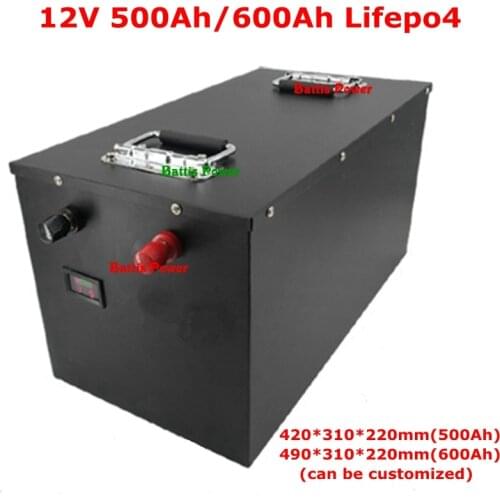 Powerful 12V 500Ah 600Ah Lifepo4 lithium battery with BMS for Solar energy storage motor homes sightseeing vehicle+20A charger