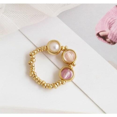 Multicolored Stone Bead Ring For Women Simple Gold Color Adjustable Elastic Rings Finger Jewelry Bijoux Femme