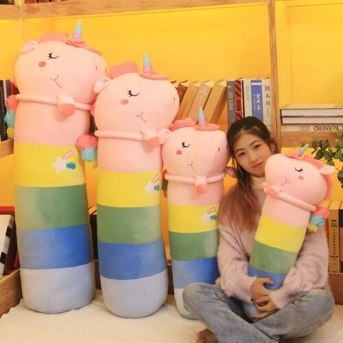 60cm-100cm Kawaii Unicorn Plush Long Pillow Soft Cartoon Animal Horse Stuffed Doll Boyfriend Sleeping Pillow Cushion Kids Gift