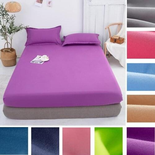 Single Double Fixed Solid Color Bedspread Fully Enclosed Thickened Non-slip Dustproof Protection Bed Cover (No pillowcase)