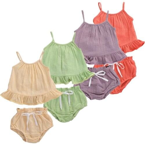 5 Colors Solid Clothes Newborn Infant Baby Girls Boys Clothes Sets Solid Sleeveless Vest Tops+shorts Outfits 6-24 Months