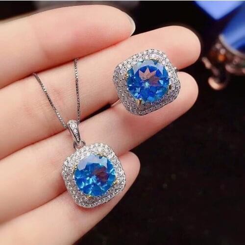 Dazzling Topaz Pendant Topaz Ring Jewelry Set for Wedding 10mm Natural Topaz Jewelry Set Solid 925 Silver Gemstone Jewelry Set
