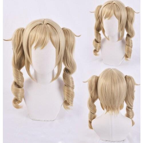 Game Genshin Impact Barbara Cosplay Wig Curly Ponytails Heat Resistant Synthetic Hair Wigs + Wig Cap