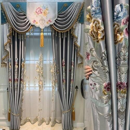 Europe Palace Semi-Blackout Curtains Hollow Geometric Embroidery For Bedroom Living Room Villa Luxury Window Drapes Curtain
