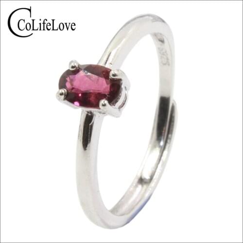 Simple engagemsnt ring with red tourmaline 0.4 ct oval cut natural tourmaline ring 925 silver tourmaline jewelry birthday gift